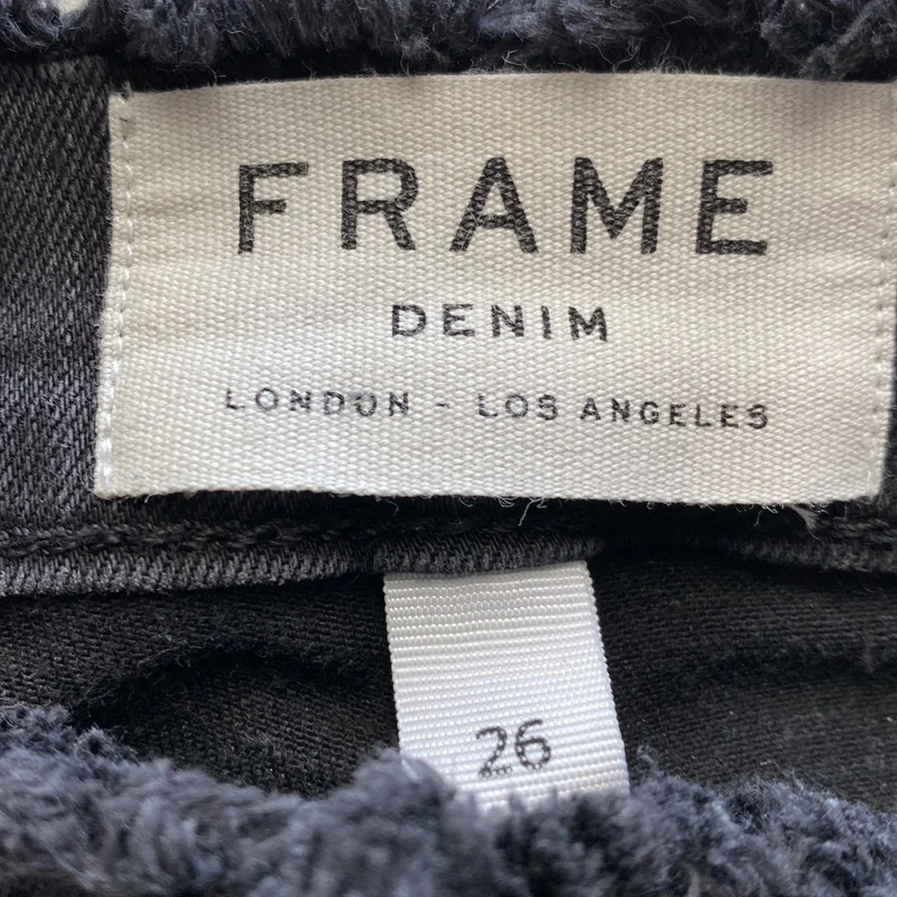 Frame Distressed Denim Black Raw Hem & Waist Le High Rise Skinny Jeans Size 26 - Picture 5 of 5